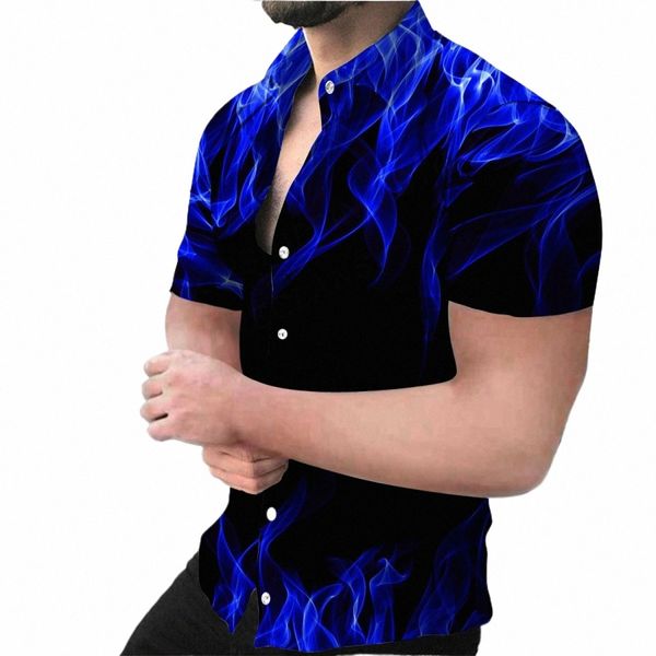 Camisa de hombre Llama azul Camisas impresas en 3D Hombres Mujeres Fi Camisa hawaiana Blusas de playa casuales Blusa de solapa Vocati para hombre Boy w9ab #