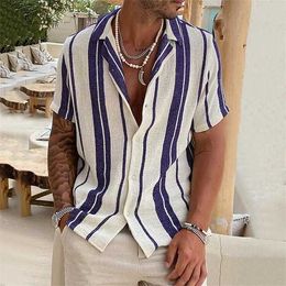 Herenoverhemd Button-upoverhemd Zomerkampkraagoverhemd Cubaanse kraagoverhemd Korte mouw Gestreept Turndown Street Casual Informeel Overhemd met knopen Kleding Modieus Informeel