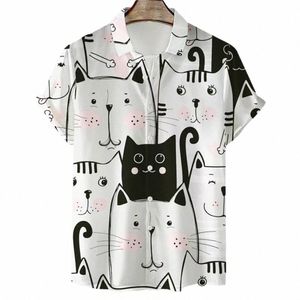 Chemise pour hommes mignon Carto Cat 3D imprimé Casual Fi femmes manches courtes chemises fesses revers hauts surdimensionnés unisexe vêtements m6WE #