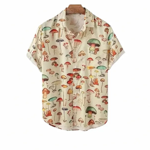 chemise pour hommes mignon motif de chemise de champignons imprimé d'été