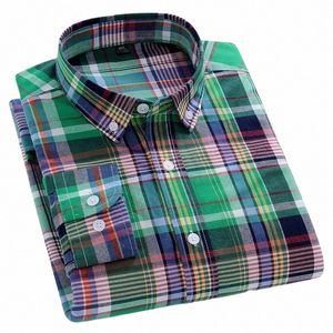 Herenoverhemd Fi 100% Pure Cott Lg-mouwoverhemden voor mannen Slim Fit Casual Effen overhemd Zachte geruite gestreepte designerkleding 00WH #