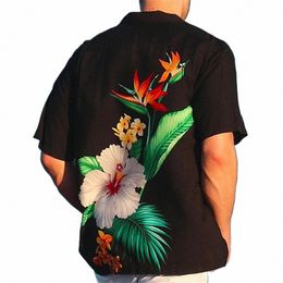 Chemise pour hommes Motif floral Col cubain Casual Hawaiian Chemise à manches courtes Butt Print Vêtements Sports Street Chic Design d28u #