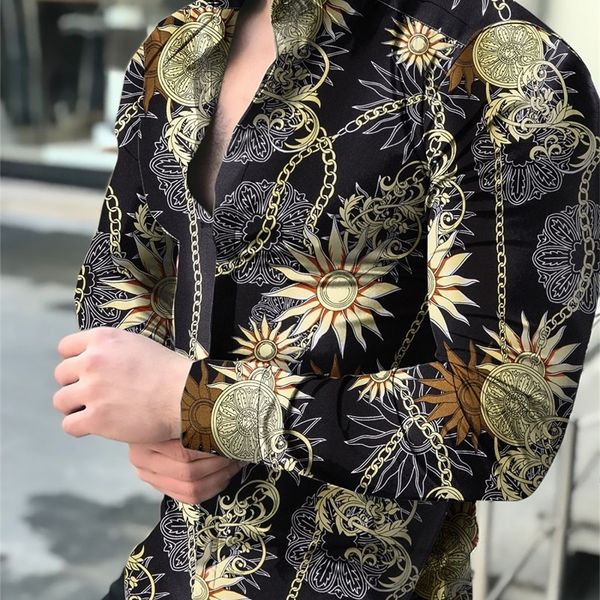 Chemise pour hommes pour hommes vêtements sociaux chemisier masculin hawaïen à manches longues cardigan blouses et boutonné homme de luxe en gros 220215