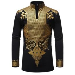 Chemise pour hommes pour robe africaine traditionnelle riche Bazin Dashiki à manches longues col Mandarin chemise africaine hommes chemisier adulte Cloth286s