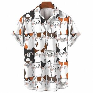 Mannen Shirt Hawaiiaanse Korte Mouw Mannelijke Kleding Fi Butt Shirt Voor Mannen Kawaii Kitten Top T-shirt Harajuku Leuke Blouse shirt 45dM #