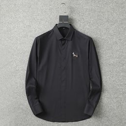 Camisa masculina Alta elasticidade anti-rugas design de manga longa top de algodão de luxo Camisa de terno casual de negócios camisa de lapela de pônei botão único para baixo