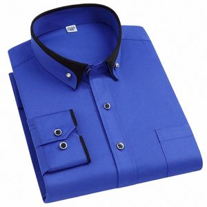 Chemise homme Lg manches élastiques infroissables Busin bureau printemps et automne haut classique solide bleu royal - noir - blanc-vert i4as #