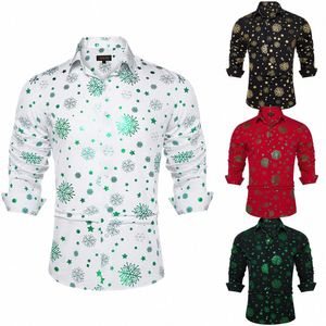 Chemise pour hommes Lg manches pour Noël vert rouge noir col boutonné Dr chemises chemisier avec motif de flocon de neige vêtements pour hommes K2ge #
