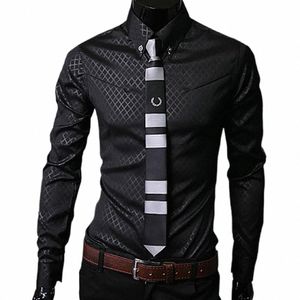 Chemise pour hommes Hommes Argyle Luxe Rayé Cravate Slim Fit Busin Chemise Automne Lg Manches Chemise Décontractée Mâle Marque Vêtements chemise J2j1 #