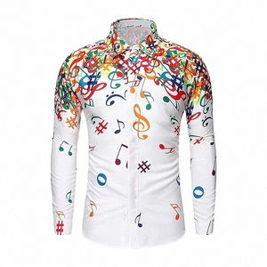 Chemise pour hommes Note graphique élégant roman revers Lg manches chemise blanc bleu noir printemps été qualité matériel grande taille N8Fl #