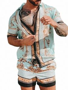 Ensembles de chemises pour hommes Hommes Fi Chemises + Shorts Ensembles de deux pièces Chemises hawaïennes Chemises de luxe européennes Costumes Tenue de plage Vêtements pour hommes z43R #