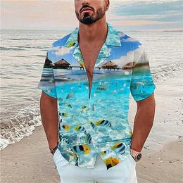 Heren Overhemd Zomer Hawaiiaans Overhemd Kampkraag Grafisch Overhemd Scenery Turndown Zwart Marineblauw Koningsblauw 3D Print Outdoor Street Korte mouw Button-Down Print Kleding