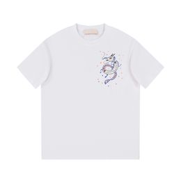 Herenoverhemd zomer minimalistisch T-shirt met cartoonpatroon gedrukt Dragon Year-serie zwart-wit tweekleurige paarstijl