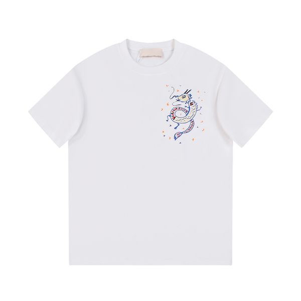 Camisa de hombre, camiseta minimalista de verano con estampado de dibujos animados, serie Dragon Year, estilo de pareja de doble color en blanco y negro