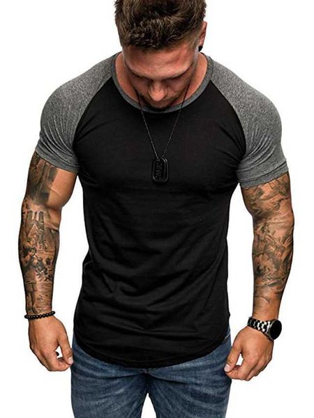 Homme Chemise T-shirt Tee Graphique Bloc de Couleur Manches Raglan Col Ras du Cou Grandes Tailles Des sports Fitness Manches Courtes Vêtements Habillement Tenue de sport Muscle Essential