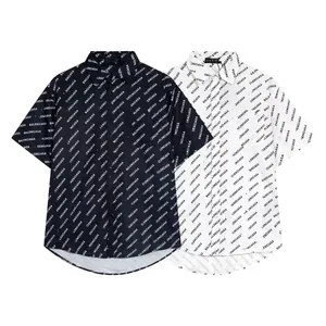Chemise de chemise pour hommes chemises brodées à manches courtes couleurs solides colorites minces