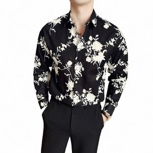 Chemises pour hommes grande taille vêtements de luxe coréens Fi Lg manches chemises florales pour hommes Slim Fit décontracté chemise sociale pour hommes Tuxedo e6Dg #