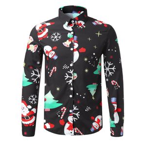 Chemises pour hommes chemise de noël hommes hauts en polyester hommes décontracté flocons de neige Santa bonbons imprimé chemise de noël haut chemisier #30