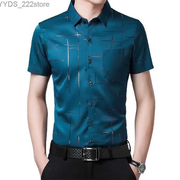 Chemises pour hommes Robe formelle pour hommes à manches courtes à manches à la mode à la mode, revers à poitrine Ultra-Thin Mens Top Wedding YQ240422