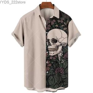 Heren shirts zomer haian schedelheren bloem vrije tijd korte mouwen Harajuku digitale 3D printen super grote geïmporteerde kleding yq240422