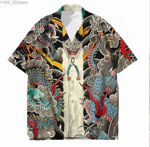 Herenoverhemden Tessffel Samurai Japanse Tattoo 3d Mens Haian Beach Shirt Fashionable Summer Harajuku Oversized Street Clothing YQ240422