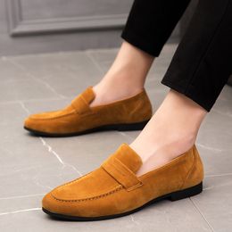 Herenschoenen Slip-on Casual Schoenen Effen Kleur Nubuck Leer Schoenveters Auto Stiksels Decoratie Mode Full Size39-46