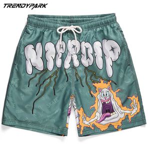 Heren Korte Grappige Cartoon Gedrukt Zomer Hip Hop Oversize Zakken Streetwear Harajuku Sweatpant Drawstrings Casual Cotton Shorts 210601