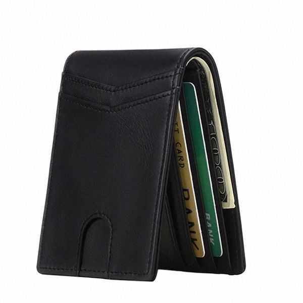 Court portefeuille en cuir authentique pour hommes RFID Simple Mini Men's Men's Wallet Credit Card, porte-carte A5WM #
