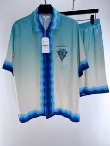 Chemise courte masculine lâche hawaii tout-correspondant à manches courtes à manches courtes t-shirts bleu 100% chemisier top top casablanca chemises décontractées