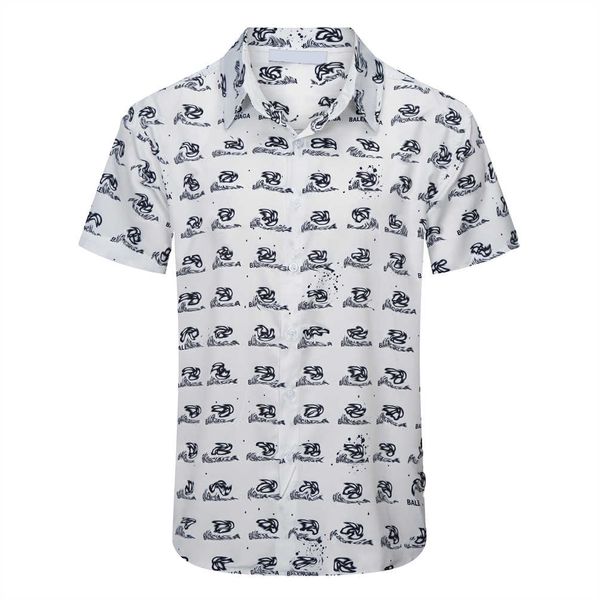 Chemise hawaïenne à manches courtes pour hommes Chemise de plage à la mode simple boutonnage grande lettre imprimée Soie sergé bowling Chemise décontractée Chemise habillée d'été pour hommes de natation # 36