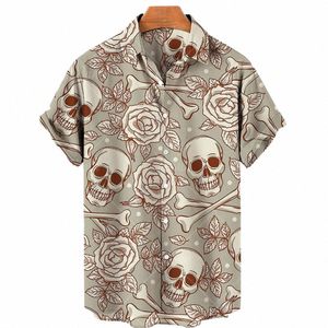 Hawaiiaans overhemd met korte mouwen voor heren One Butt-shirt 3D Skull Print Casual ademend strandoverhemd Plus Size 5XL t0EZ #