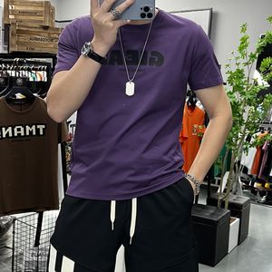 Korte Mouwen T-shirt Mannen 3D Letters Zomer Trendy Ronde Hals Mannelijke Tees Modieuze Katoen Slanke Paars Causale Tops Man Kleding