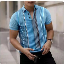 Polos à manches courtes pour hommes Vintage Casual 3d print Slim Fit Contrast Color Stitching Stripe Cotton Blend Shirts