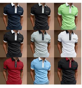 Polos à manches courtes pour hommes T-shirt Zipper Casual Slim Fit Imprimé Couleur unie Polo de golf Tops