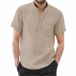 T-shirt à manches courtes pour hommes Cott et lin Casual Hommes T-shirts Couleur unie Chemise d'été Homme confortable respirant g8bp #