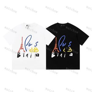 T-shirt à manches courtes pour hommes T-shirt de luxe de créateur Paris Tour Eiffel graffiti à jet d'encre imprimé couleur peint à la main T-shirt à manches courtes pour hommes et femmes