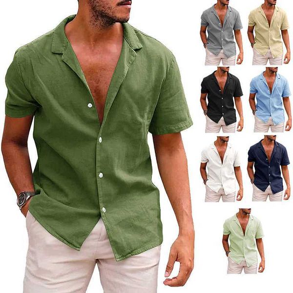 Chemise de plage en lin à manches courtes pour hommes bouton décontracté Y chemise d'été