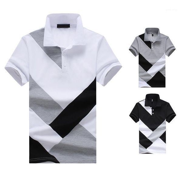 Camisa de manga corta para hombre, jersey de retales con cuello vuelto, camiseta informal de tipo delgado para polos juveniles