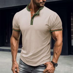 T-shirt à manches courtes pour hommes, sports et fitness, chemise Henley en plein air pour hommes avec Henry inférieur