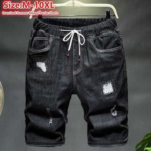 Herenshorts 10XL jeansshorts heren oversized zomermarteling 9XL 8XL zwart gescheurd denim los Plus maat 7XL elastische jongen halve set J240219