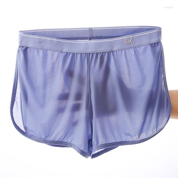 Pantalones cortos para hombre, 1 Uds., ropa interior Sexy para hombre, bóxer transpirable de malla de seda helada, chándales de entrenamiento deportivo, suspensorio, bragas de realce de glúteos