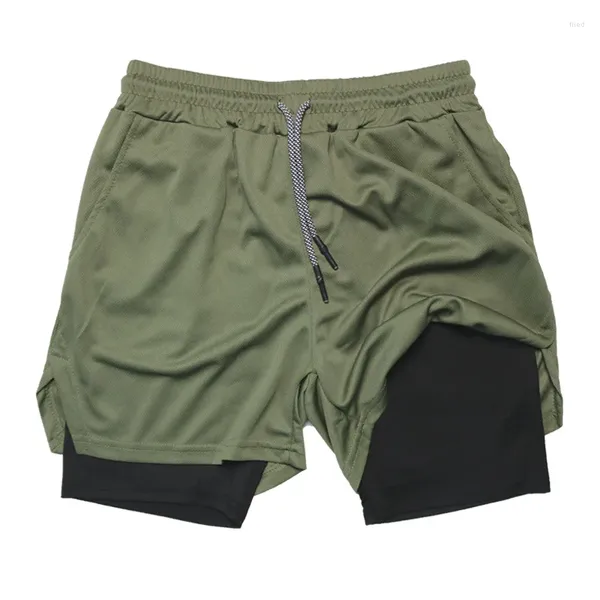 Pantalones cortos para hombres 2 en 1 Compresión Gimnasio Rendimiento de entrenamiento con bolsillos de bucle de toalla Verano Atlético Secado rápido Running Fitness