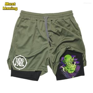 Pantalones cortos de compresión 2 en 1 para hombre con bolsillos de bucle de toalla atlético Anime gimnasio secado rápido transpirable estiramiento correr entrenamiento Fitness