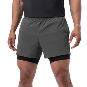 Shorts pour hommes 2 en 1 Fitness Hommes Double Poches intégrées Bermuda Summer Gym Bodybuilding Crossfit Pantalon Mâle Running Training Bottoms