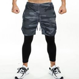 Heren shorts 2 in 1 fitnessbroek Sport Ademend snel drogende stretch fitness leggings gym training shorts mode nieuwe broek