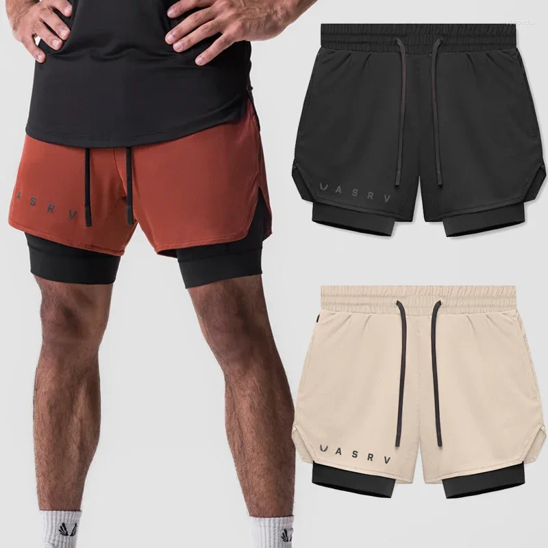Shorts pour hommes 2-en-1 sport double couche jogging en plein air course basket-ball entraînement pantalons de plage décontractés