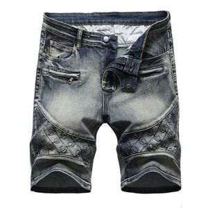 Heren shorts 2021 Zomer nieuwe heren denim korte jeans mode casual slank fit hoogwaardige dunne katoenen geborduurde shorts mannelijke merk kleding J240510