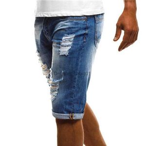 Heren shorts 2021men jeans shorts rip krul nieuwe mode plus size vintage zomer mannen gescheurde jeans beurt manchet vijfde broek denim shorts jeans t230502