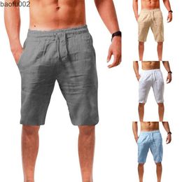 Heren shorts 2022 Fashion Men Cotton linnen shorts Mannelijk Ademende causale korte broek Summer Beach Shorts For Men Fitness Streetwear M-3XL W0327