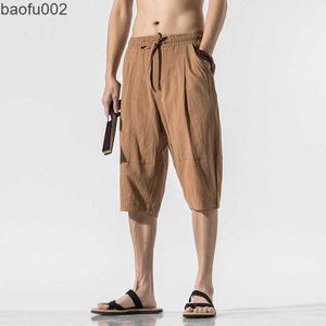 Heren shorts 2022 Nieuwe Casual Shorts Man Cotton Solid Harem Heren Summer Shorts Knie-lengte Korte broek voor mannen W0327